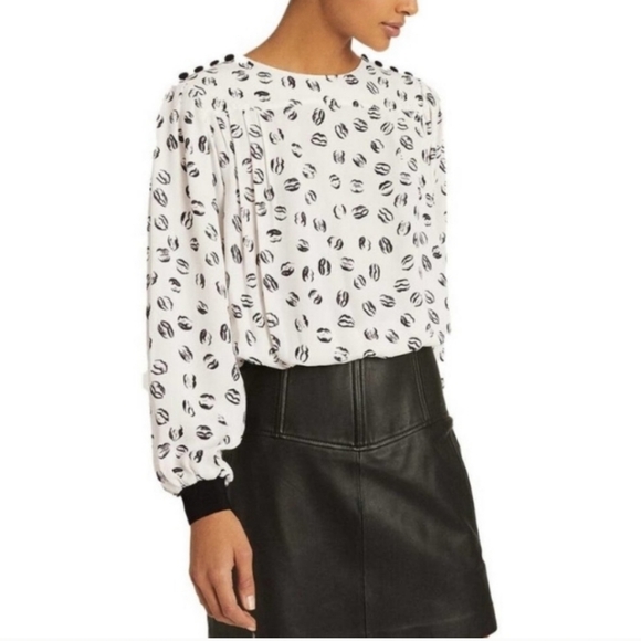 4. NWT REISS Jolie Lips Print Long Sleeve Top Size 0 - Picture 1 of 8